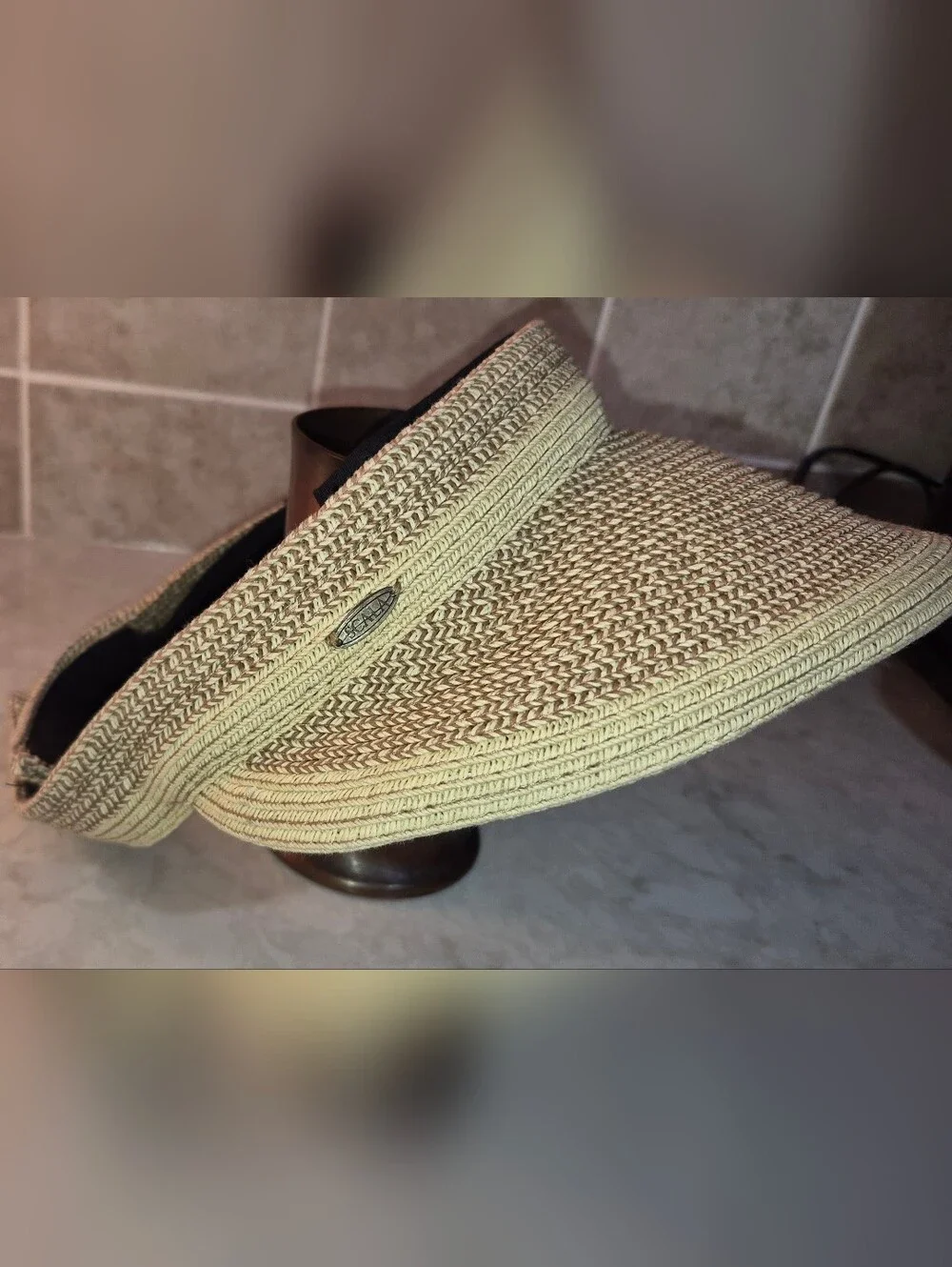 Scala Womans Straw Visor Hat One Size Adjustable natural lightweight handcrafted